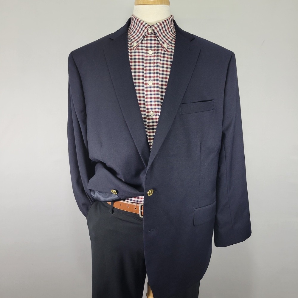Stafford Mens Hopsack Blazer Sport Coat Navy Blue Polyester Wool Classic Fit 50R